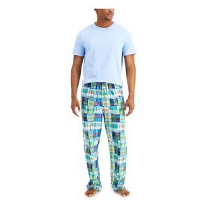 CLUBROOM Mens Light Blue Short Sleeve Top Straight leg Pants Pajamas XL
